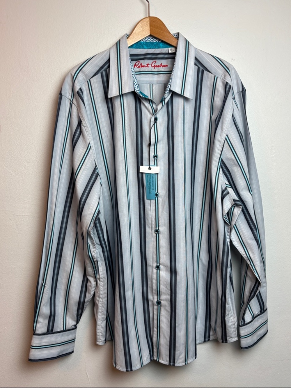 NWT Robert Graham Men’s 3XL Glendora Multi-Stripe Blue Long-Sleeve Dress Shirt